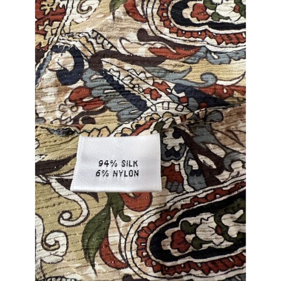 Talbots Blouse Size 16W Tan Crinkle Silk Paisley Metallic Button Up Collared - Picture 6 of 9